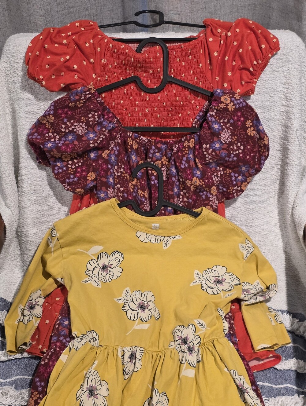 Girls Red, Berry and Yellow Floral Patterened Dresses Size 10 (Set Of 3)